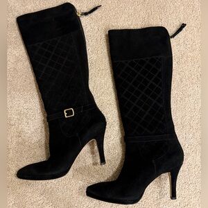 Women’s black suede heeled boots
